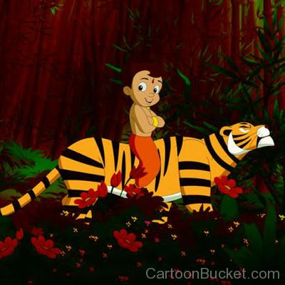 Image Of Chota Bheem Sitting On Tiger