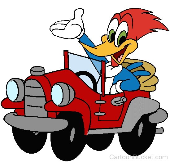 Woody Woodpecker Driving His Car