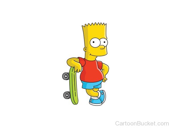 Bart Standing With His Skating Board