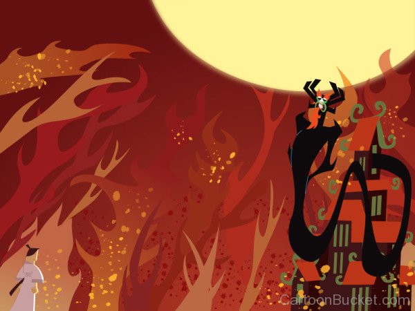 Samurai Jack Standing In Front Of Aku