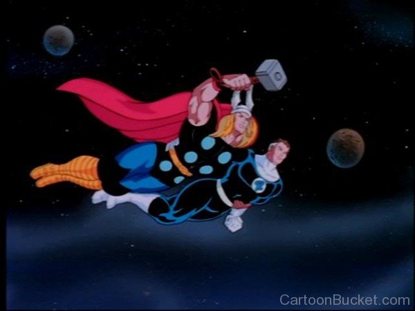 Mr Fantastic Flying With Thor