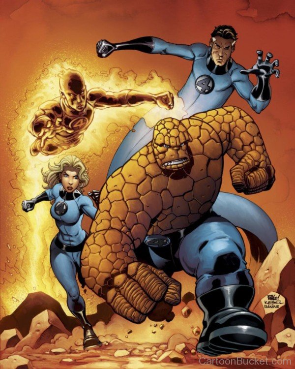 Mr Fantastic With Human Torch,Susan Storm And Thing