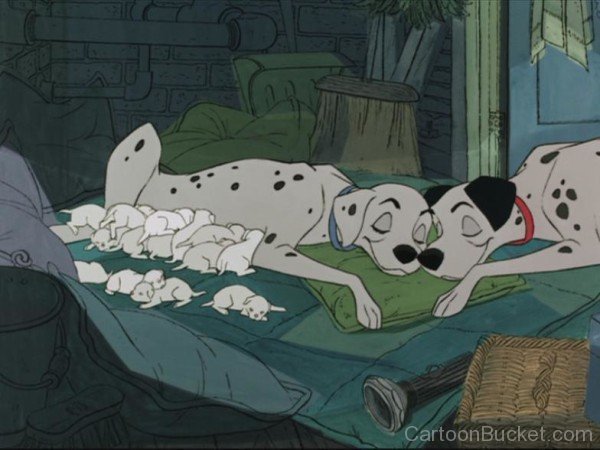 Pongo and Perdita With Puppies