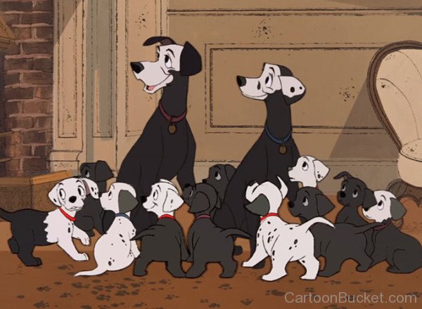 Pongo and Perdita With puppies Image