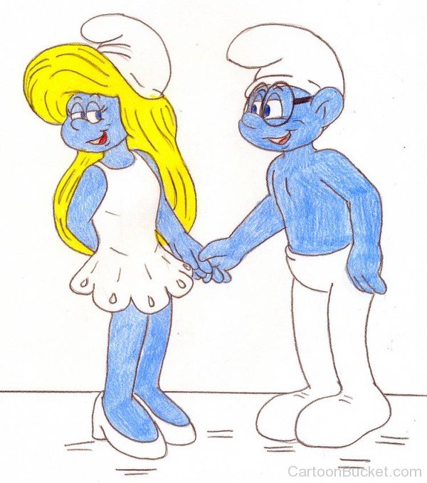 Brainy Holding Smurfette's Hand