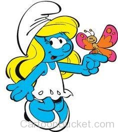 Butterfly Sitting On Smurfette's Hand