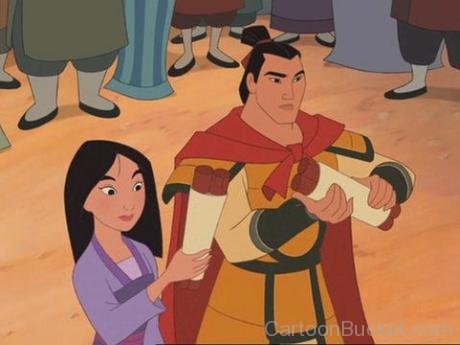 Shang And Mulan Holding Letter Rolls