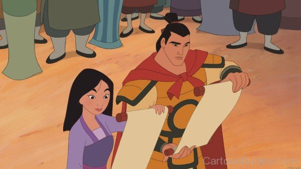 Shang And Mulan Reading Their Letter Rolls