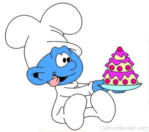 Baby Smurf Holding Cake-gh603