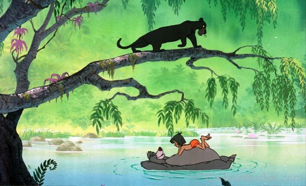 Bagheera Looking At Mowgli And Baloo-kli309