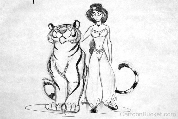 Pencil Sketch Of Rajah And Jasmine-vc305