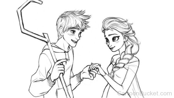 Sketch Of Queen Elsa And Jack Frost-gh749