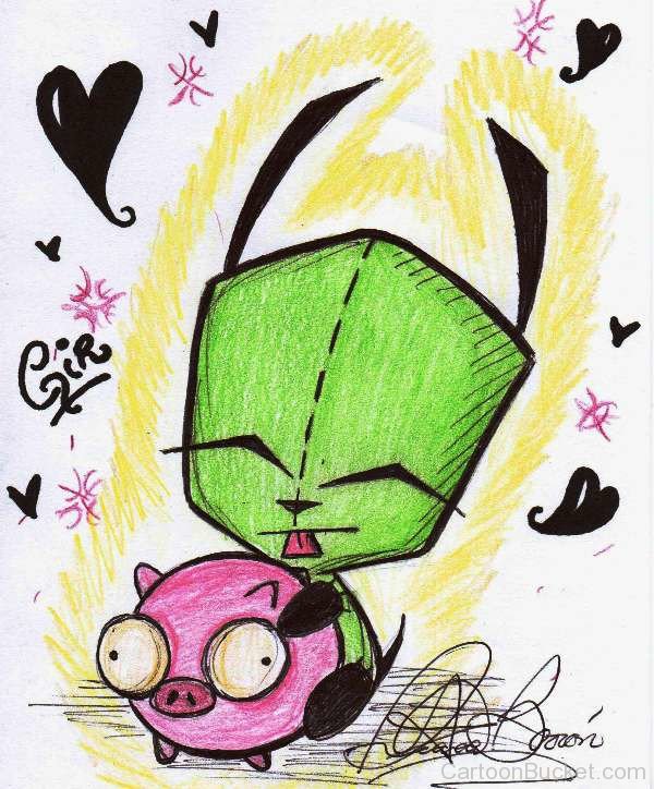 Drawing Of GIR And Pig-plu206