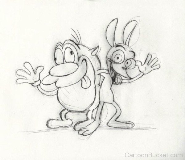 Pencil Sketch Of Stimpy J.Cat And Ren-rq208