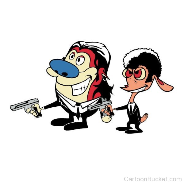 Stimpy And Ren Holding Guns-rq220