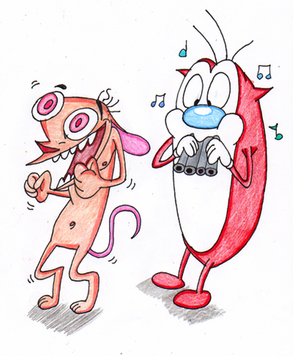 Stimpy J.Cat And Ren Doing Flute Dance-rq222