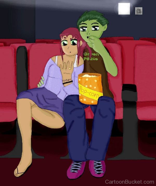 Beast Boy Eating Pop Corn With Starfire-tgg410