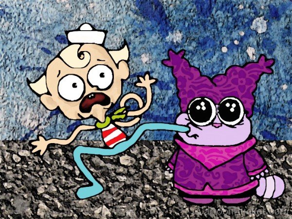 Chowder Holding Flapjack's Leg From His Mouth-tbw2311