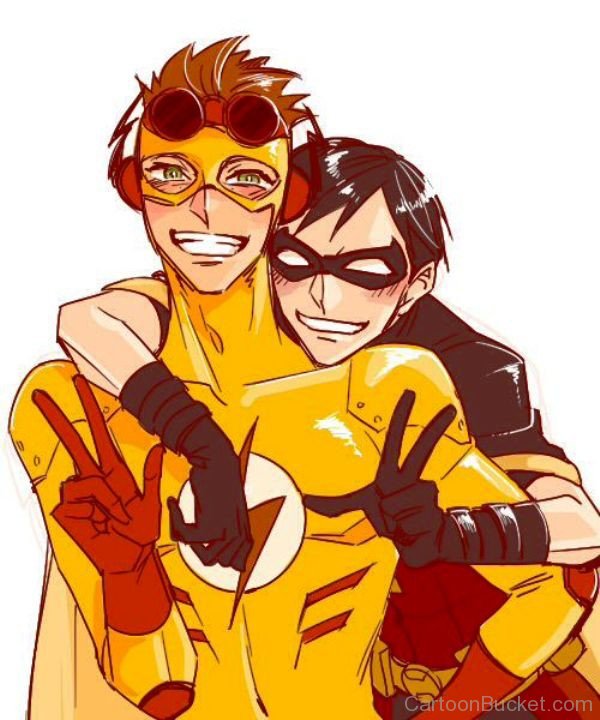 Kid Flash And Robin Showing Victory Sign-tfw2718