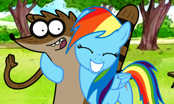 Rigby And Rainbow Dash Looking Happy