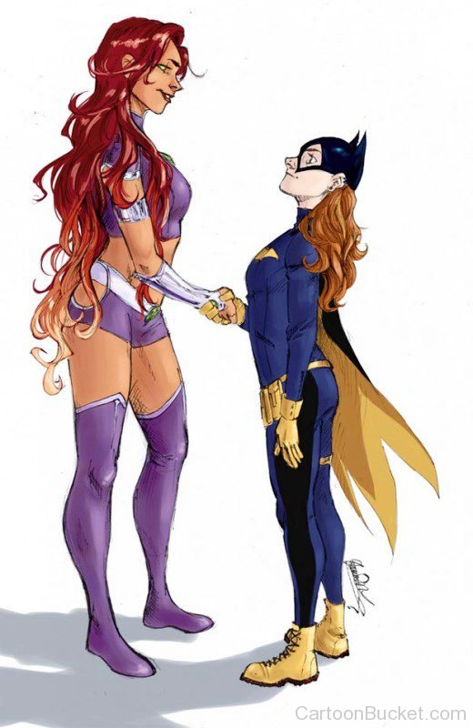 Starfire Saking Hand With Batgirl