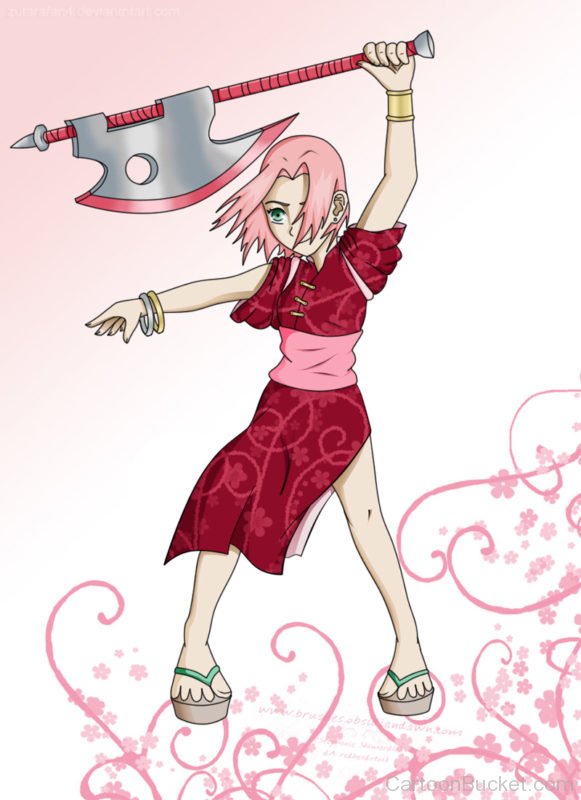 Sakura Holding Sword